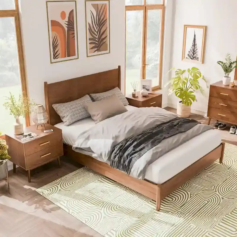 Ensemble de chambre à coucher 3 pièces Beau Midcentury en bois de noyer de Furniture of America