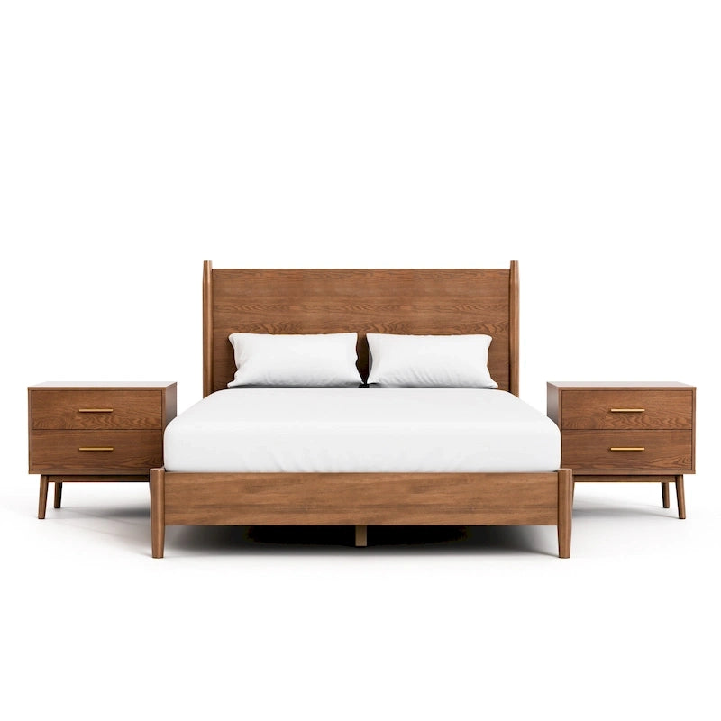 Ensemble de chambre à coucher 3 pièces Beau Midcentury en bois de noyer de Furniture of America