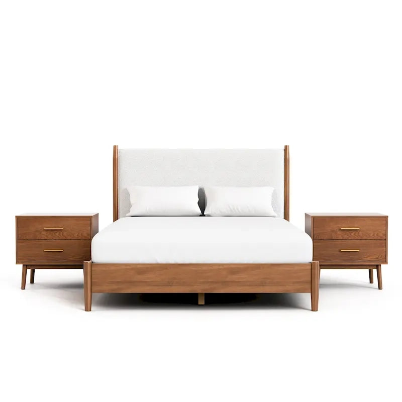 Ensemble de chambre à coucher 3 pièces Beau Midcentury en bois de noyer de Furniture of America