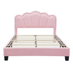 Ensemble de chambre 2 pièces : lit plateforme rembourré en forme de fleur avec éclairage LED et pouf de rangement en tissu sherpa (taille standard).