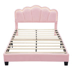 Ensemble de chambre 2 pièces : lit plateforme rembourré en forme de fleur avec éclairage LED et pouf de rangement en tissu sherpa (taille standard).