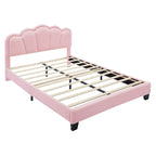 Ensemble de chambre 2 pièces : lit plateforme rembourré en forme de fleur avec éclairage LED et pouf de rangement en tissu sherpa (taille standard).
