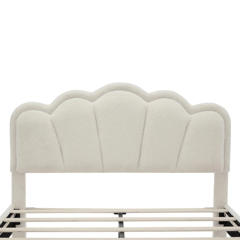 Ensemble de chambre 2 pièces : lit plateforme rembourré en forme de fleur avec éclairage LED et pouf de rangement en tissu sherpa (taille standard).