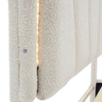 Ensemble de chambre 2 pièces : lit plateforme rembourré en forme de fleur avec éclairage LED et pouf de rangement en tissu sherpa (taille standard).