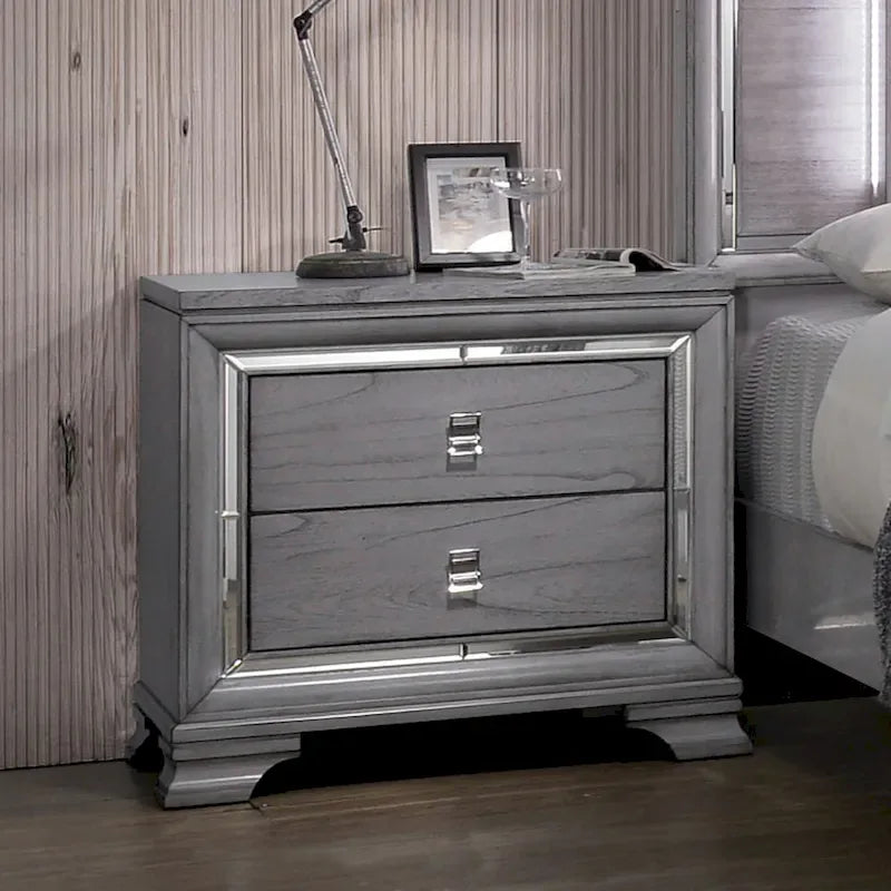 Ensemble de lit, table de chevet et commode 3 pièces gris contemporain Taia de Furniture of America avec éclairage LED