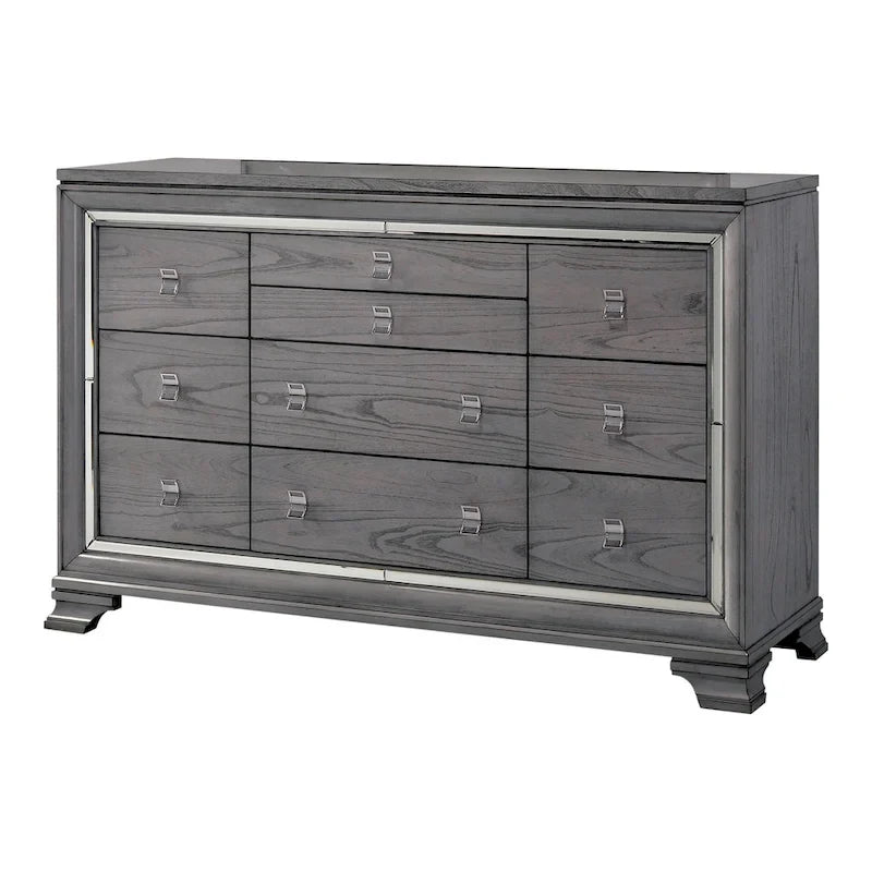 Ensemble de lit, table de chevet et commode 3 pièces gris contemporain Taia de Furniture of America avec éclairage LED
