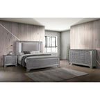Ensemble de lit, table de chevet et commode 3 pièces gris contemporain Taia de Furniture of America avec éclairage LED