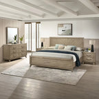 Ensemble de chambre à coucher contemporain en bois Roundhill Furniture Arena : lit à panneaux, commode, miroir, 2 tables de chevet, chiffonnier gris antique