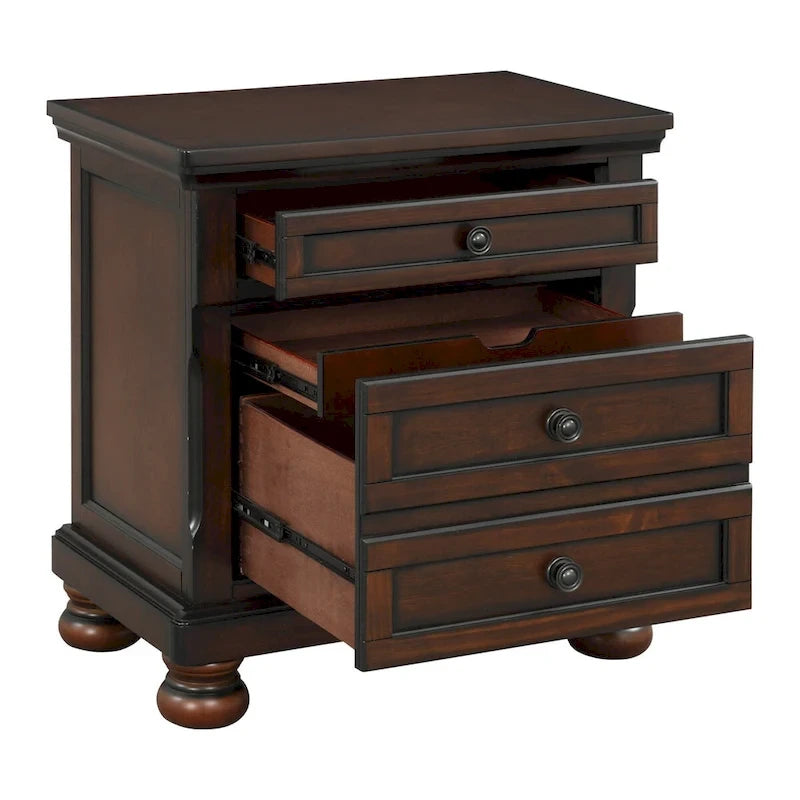 Ensemble de chambre à coucher 3 pièces finition cerisier brun : lit plateforme avec rangement, commode et table de chevet