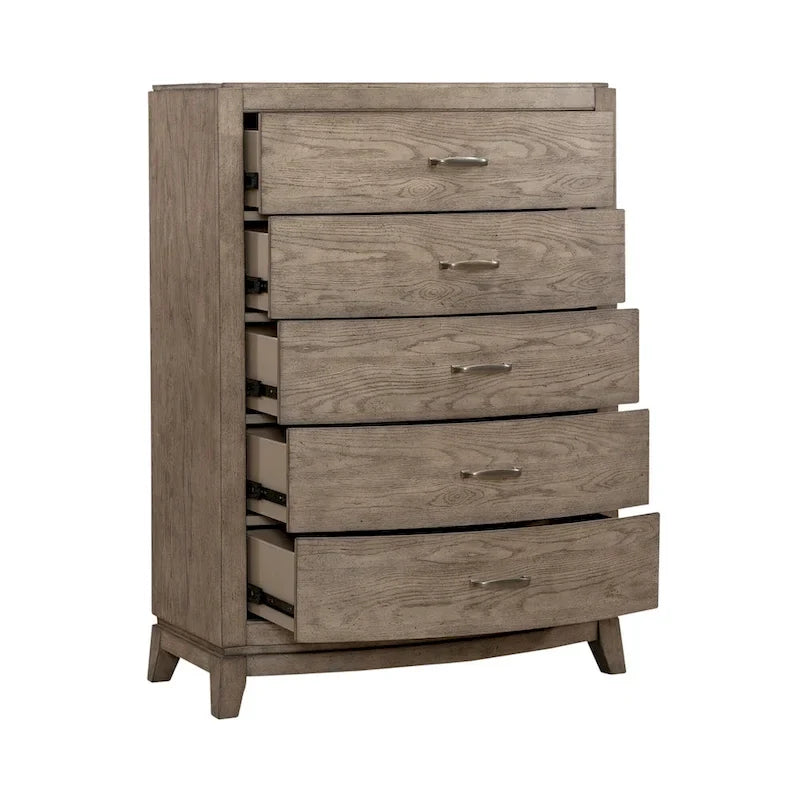 Ensemble de chambre à coucher Avalon en chêne beige bruni avec lit à panneaux et rangement pour lit king size