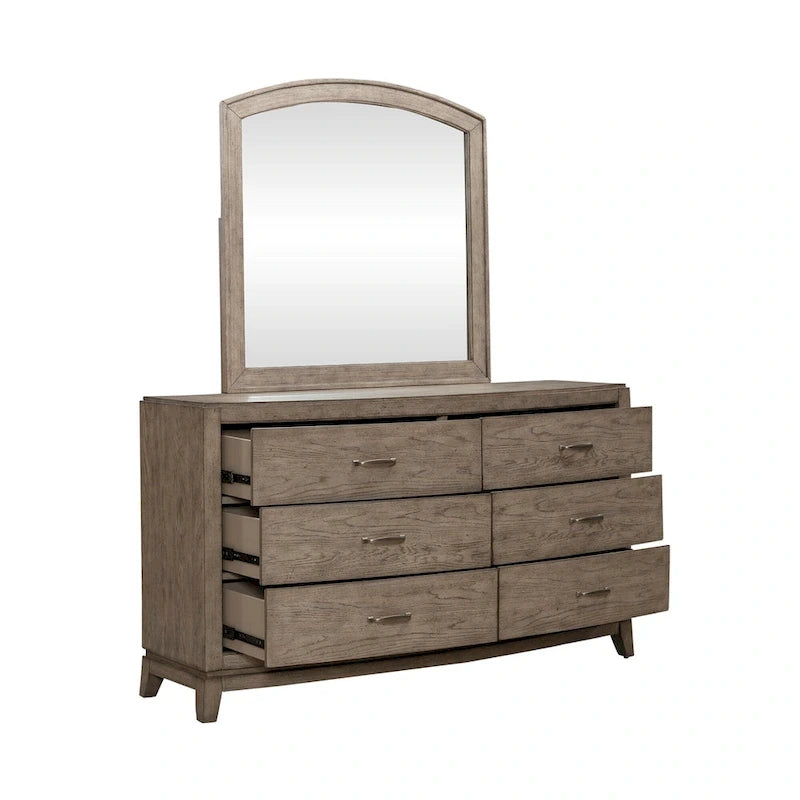 Ensemble de chambre à coucher Avalon en chêne beige bruni avec lit à panneaux et rangement pour lit king size