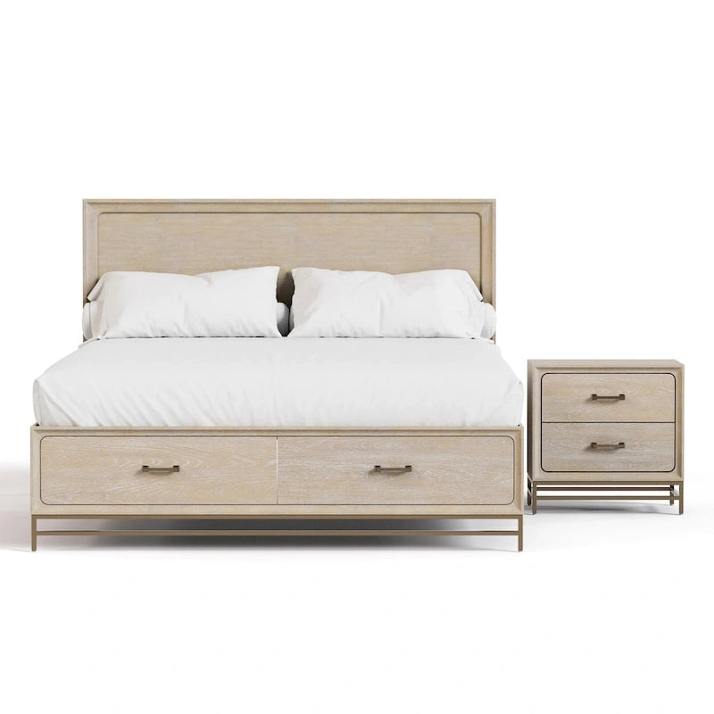 Ensemble de chambre à coucher Drayden Transitional en chêne massif de Furniture of America, composé d'un lit et d'une table de chevet (2 pièces).