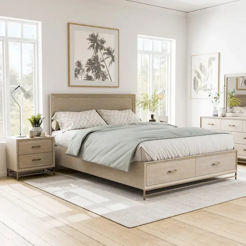 Ensemble de chambre à coucher Drayden Transitional en chêne massif de Furniture of America, composé d'un lit et d'une table de chevet (2 pièces).
