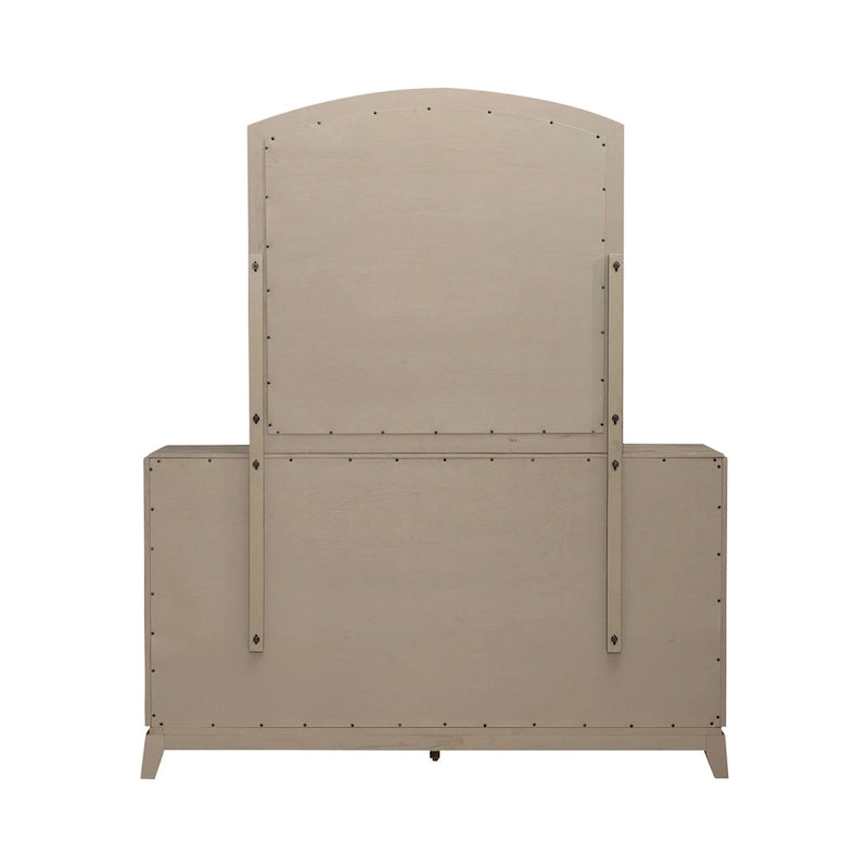 Ensemble de chambre à coucher Avalon en chêne beige bruni avec lit de rangement capitonné, commode, miroir et coffre - King, Queen