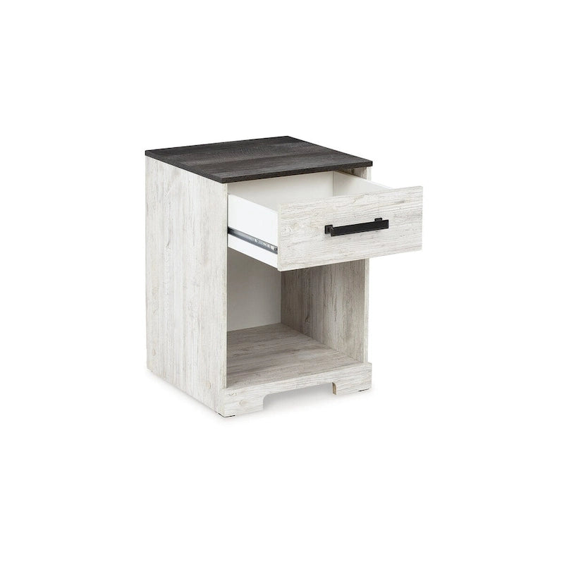 Lit plateforme blanchi Signature Design by Ashley Shawburn avec 2 tables de chevet