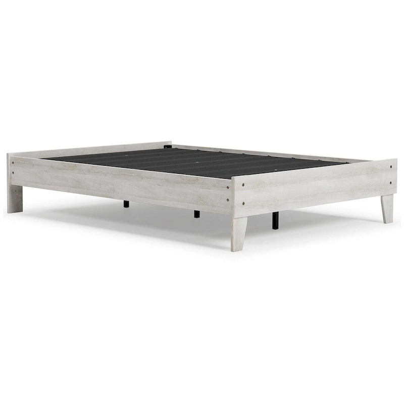 Lit plateforme blanchi Signature Design by Ashley Shawburn avec 2 tables de chevet