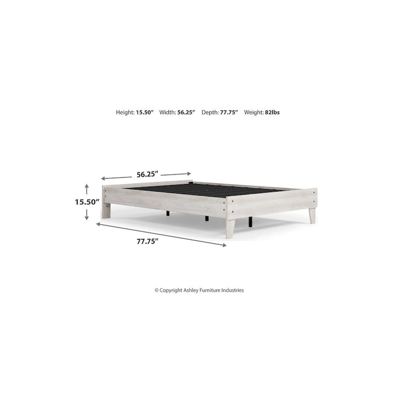 Lit plateforme blanchi Signature Design by Ashley Shawburn avec 2 tables de chevet