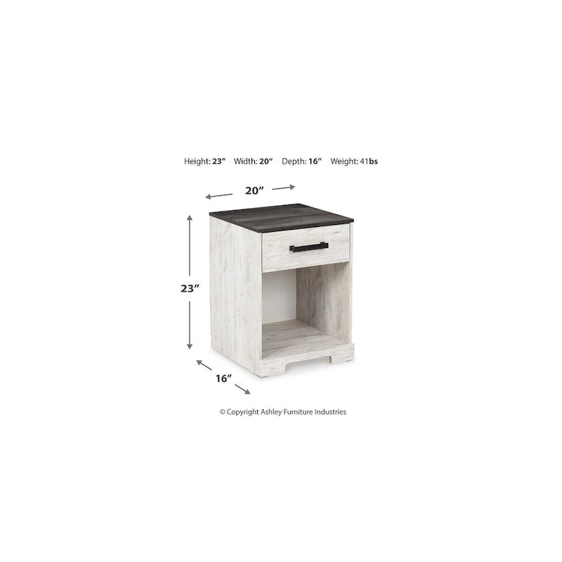 Lit plateforme blanchi Signature Design by Ashley Shawburn avec 2 tables de chevet