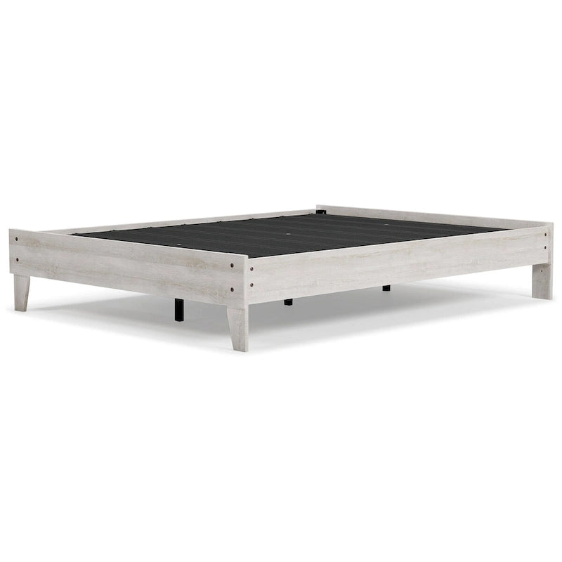 Lit plateforme blanchi Signature Design by Ashley Shawburn avec 2 tables de chevet