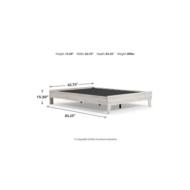 Lit plateforme blanchi Signature Design by Ashley Shawburn avec 2 tables de chevet