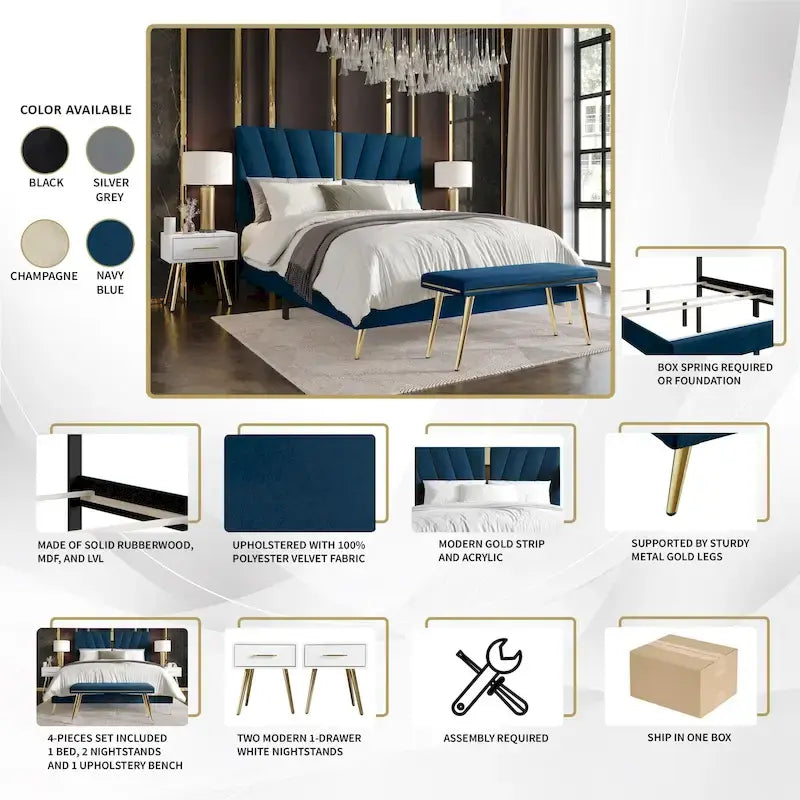 Set camera da letto contemporanea CraftPorch da 4 pezzi