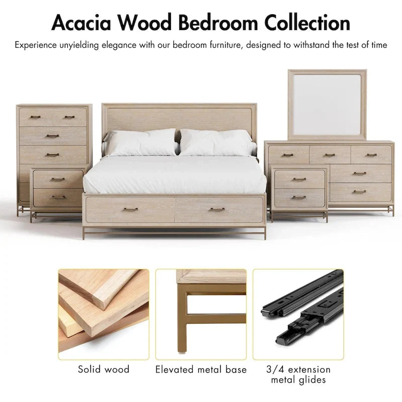 Ensemble de chambre à coucher 4 pièces en chêne massif de style transitionnel Drayden de Furniture of America