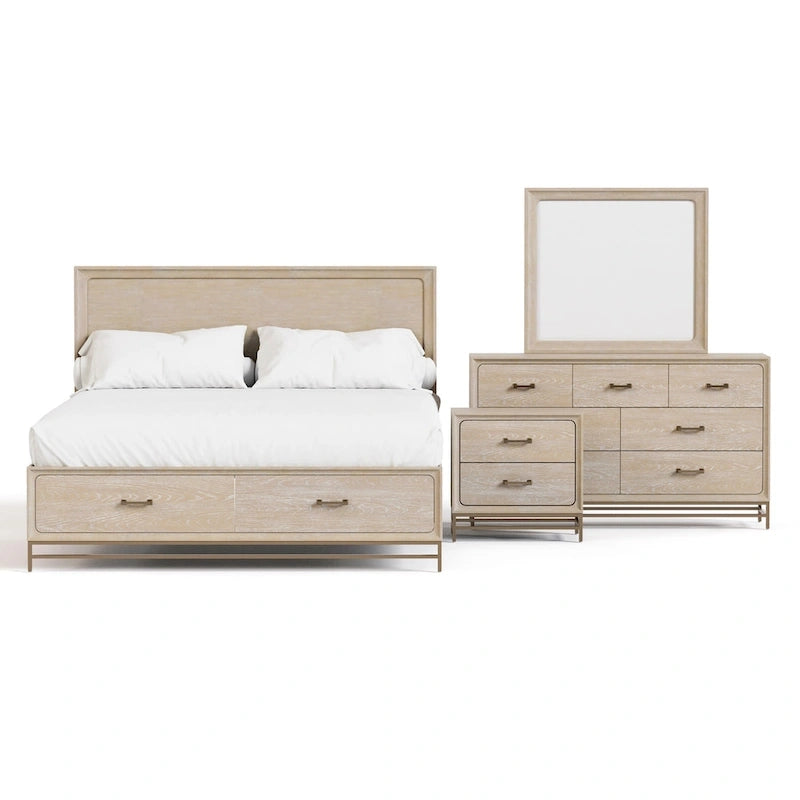 Ensemble de chambre à coucher 4 pièces en chêne massif de style transitionnel Drayden de Furniture of America