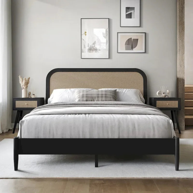 Craftporch Rustic Wooden Platform Bed with 2 Nightstand