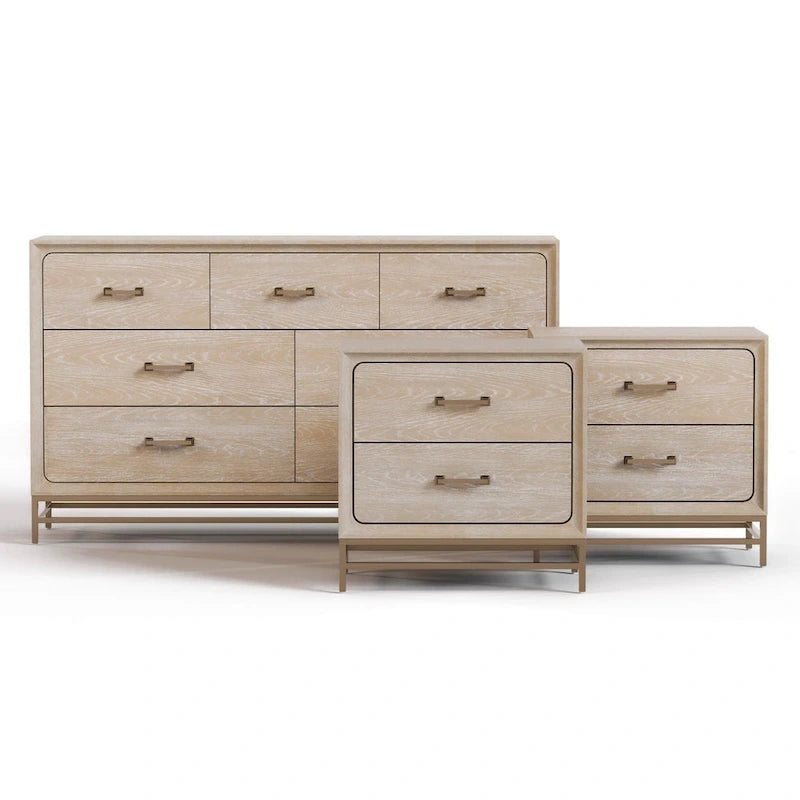Ensemble de chambre à coucher Furniture of America Drayden Transitional en chêne massif, comprenant une commode 3 pièces et 2 tables de chevet.