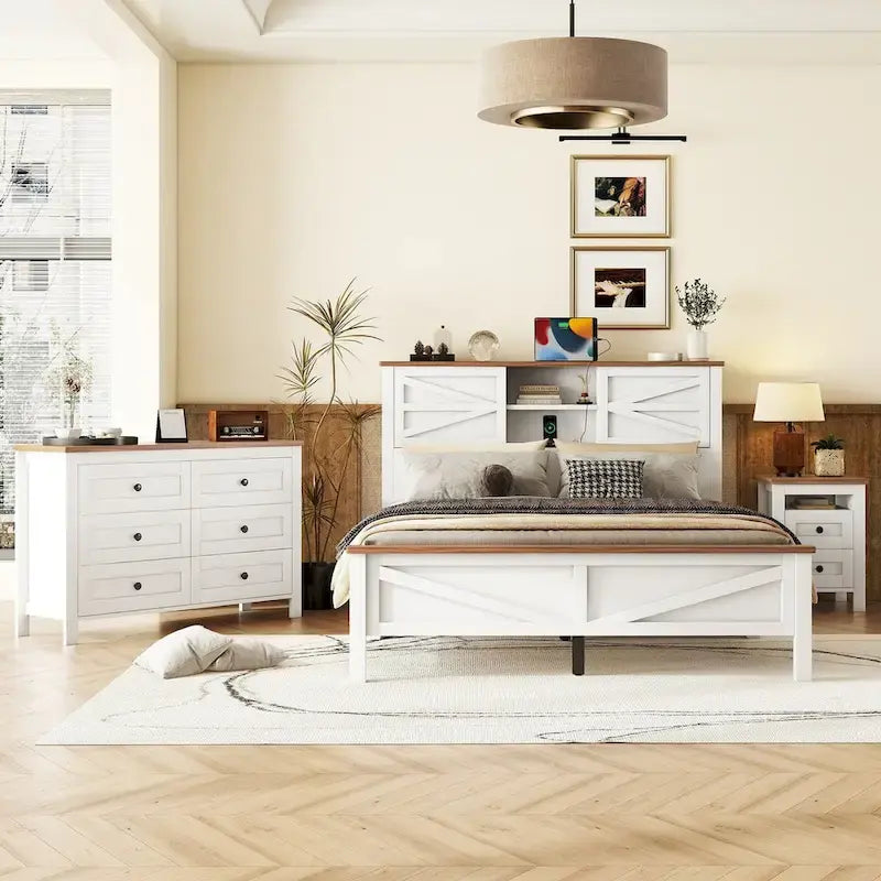 Ensemble de chambre à coucher 3 pièces comprenant un lit plateforme queen avec table de chevet et commode de rangement