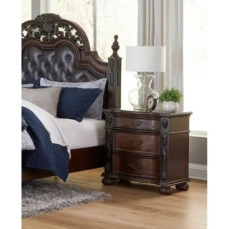Chambre à coucher traditionnelle formelle, ensemble 5 pièces, finition cerisier