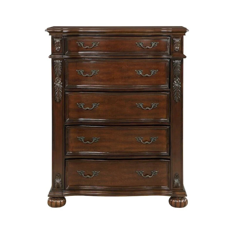 Chambre à coucher traditionnelle formelle, ensemble 5 pièces, finition cerisier