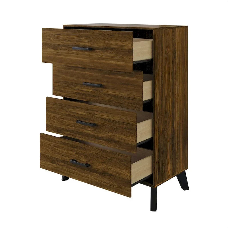 Ensemble de chambre à coucher CraftPorch 4 pièces, lit beige contemporain et meubles marron