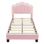 Ensemble de chambre 2 pièces pour lit double/simple : lit plateforme rembourré en forme de fleur avec éclairage LED et pouf de rangement en tissu sherpa