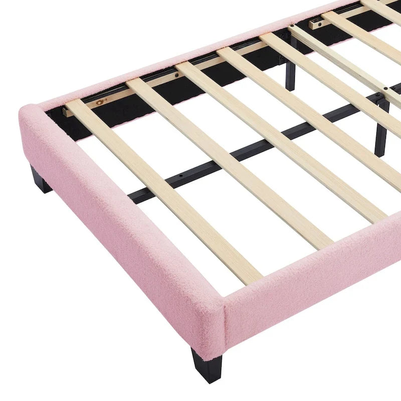 Ensemble de chambre 2 pièces pour lit double/simple : lit plateforme rembourré en forme de fleur avec éclairage LED et pouf de rangement en tissu sherpa