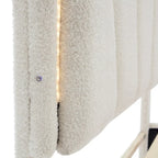 Ensemble de chambre 2 pièces pour lit double/simple : lit plateforme rembourré en forme de fleur avec éclairage LED et pouf de rangement en tissu sherpa