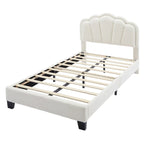 Ensemble de chambre 2 pièces pour lit double/simple : lit plateforme rembourré en forme de fleur avec éclairage LED et pouf de rangement en tissu sherpa