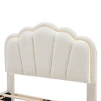 Ensemble de chambre 2 pièces pour lit double/simple : lit plateforme rembourré en forme de fleur avec éclairage LED et pouf de rangement en tissu sherpa