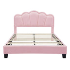 Ensemble de chambre 2 pièces pour lit double/simple : lit plateforme rembourré en forme de fleur avec éclairage LED et pouf de rangement en tissu sherpa