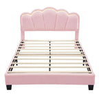 Ensemble de chambre 2 pièces pour lit double/simple : lit plateforme rembourré en forme de fleur avec éclairage LED et pouf de rangement en tissu sherpa
