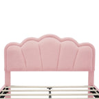 Ensemble de chambre 2 pièces pour lit double/simple : lit plateforme rembourré en forme de fleur avec éclairage LED et pouf de rangement en tissu sherpa