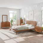 Ensemble de chambre à coucher queen à profil bas en noyer, style milieu du siècle, 6 pièces, de Furniture of America