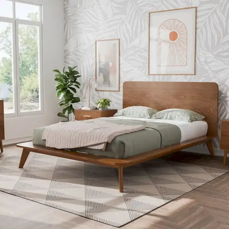 Ensemble de chambre à coucher queen à profil bas en noyer, style milieu du siècle, 6 pièces, de Furniture of America