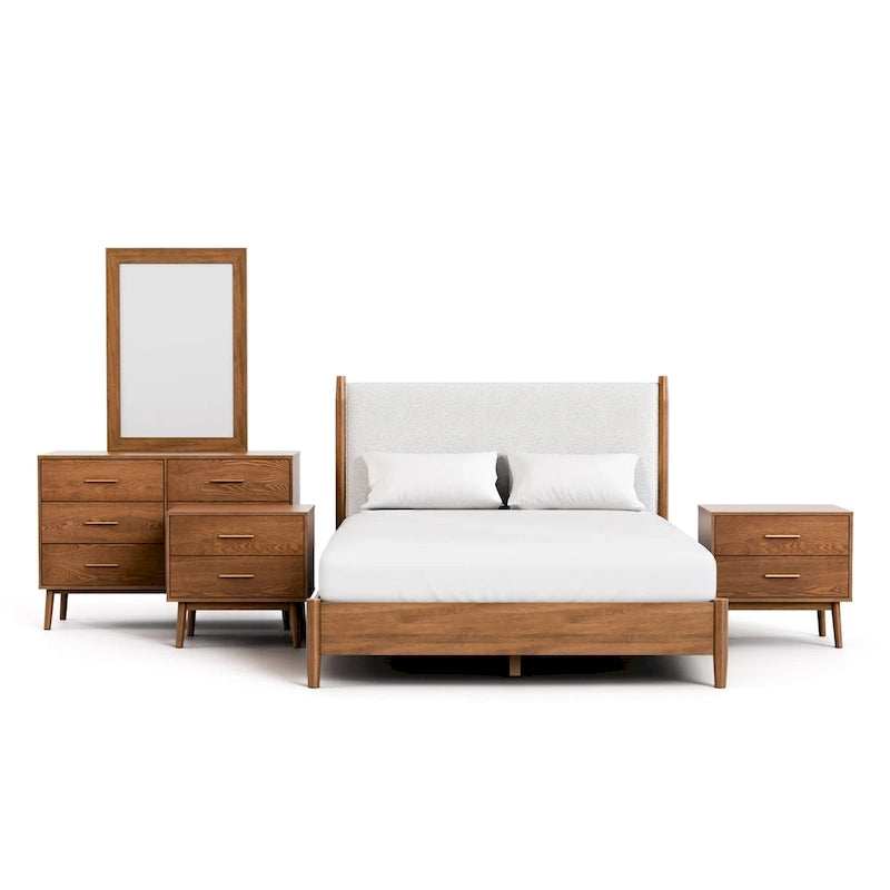 Ensemble de chambre à coucher 5 pièces Beau Midcentury en noyer pour lit queen de Furniture of America