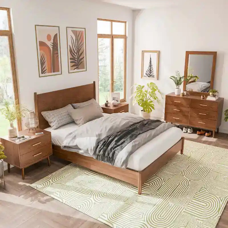 Ensemble de chambre à coucher 5 pièces Beau Midcentury en noyer pour lit queen de Furniture of America