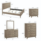 Ensemble de chambre à coucher contemporain en bois Roundhill Furniture Arena : lit à panneaux, commode, miroir, table de chevet, chiffonnier, gris antique