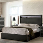 Ensemble de lit, table de chevet et commode 3 pièces gris contemporain Kastela de Furniture of America, avec éclairage LED et ports USB
