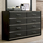 Ensemble de lit, table de chevet et commode 3 pièces gris contemporain Kastela de Furniture of America, avec éclairage LED et ports USB