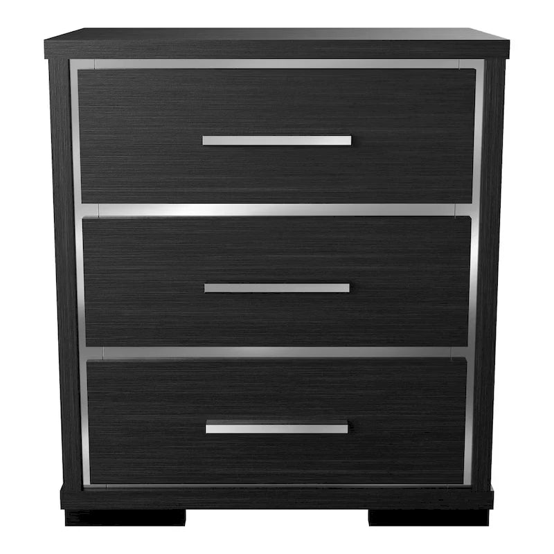 Ensemble de lit, table de chevet et commode 3 pièces gris contemporain Kastela de Furniture of America, avec éclairage LED et ports USB