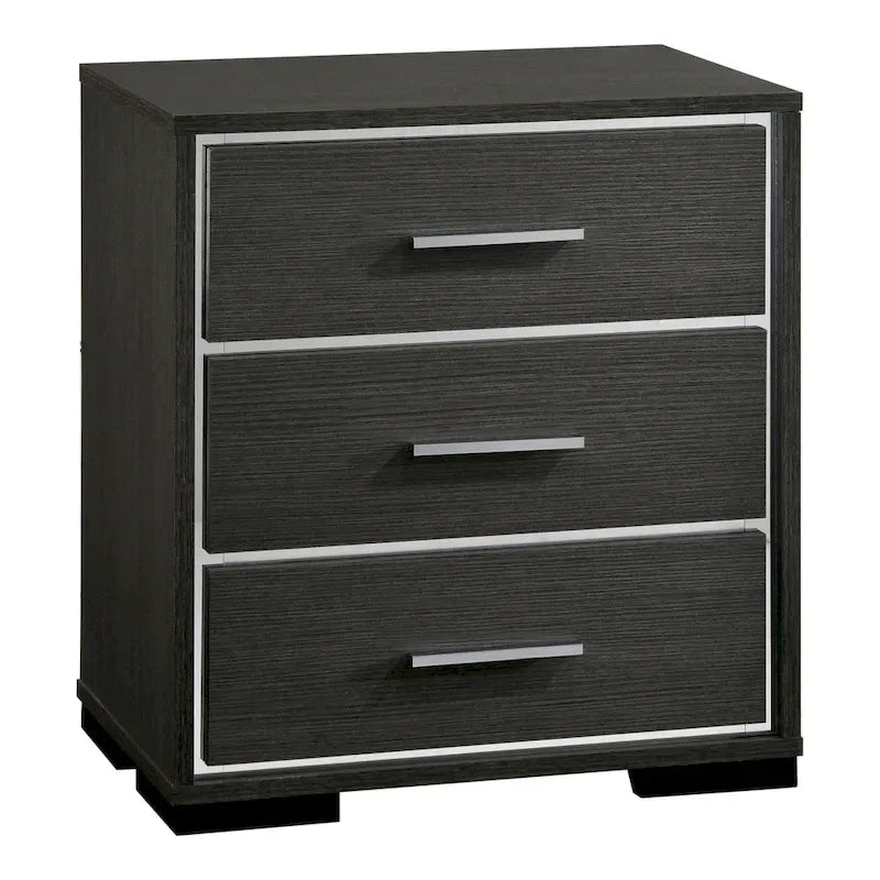 Ensemble de lit, table de chevet et commode 3 pièces gris contemporain Kastela de Furniture of America, avec éclairage LED et ports USB